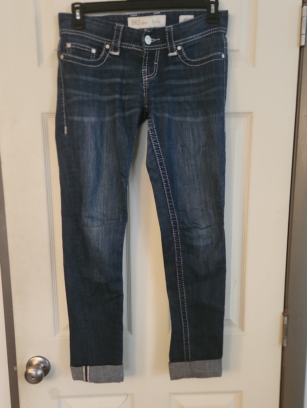 BKE Dark Blue Low Rise Skinny Jeans with Contrast Stitching